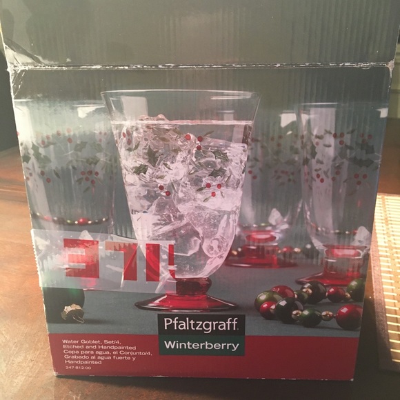 Winterberry Hand Painted Wine and Water Goblets By Pfaltzgraff - Picture 7 of 11